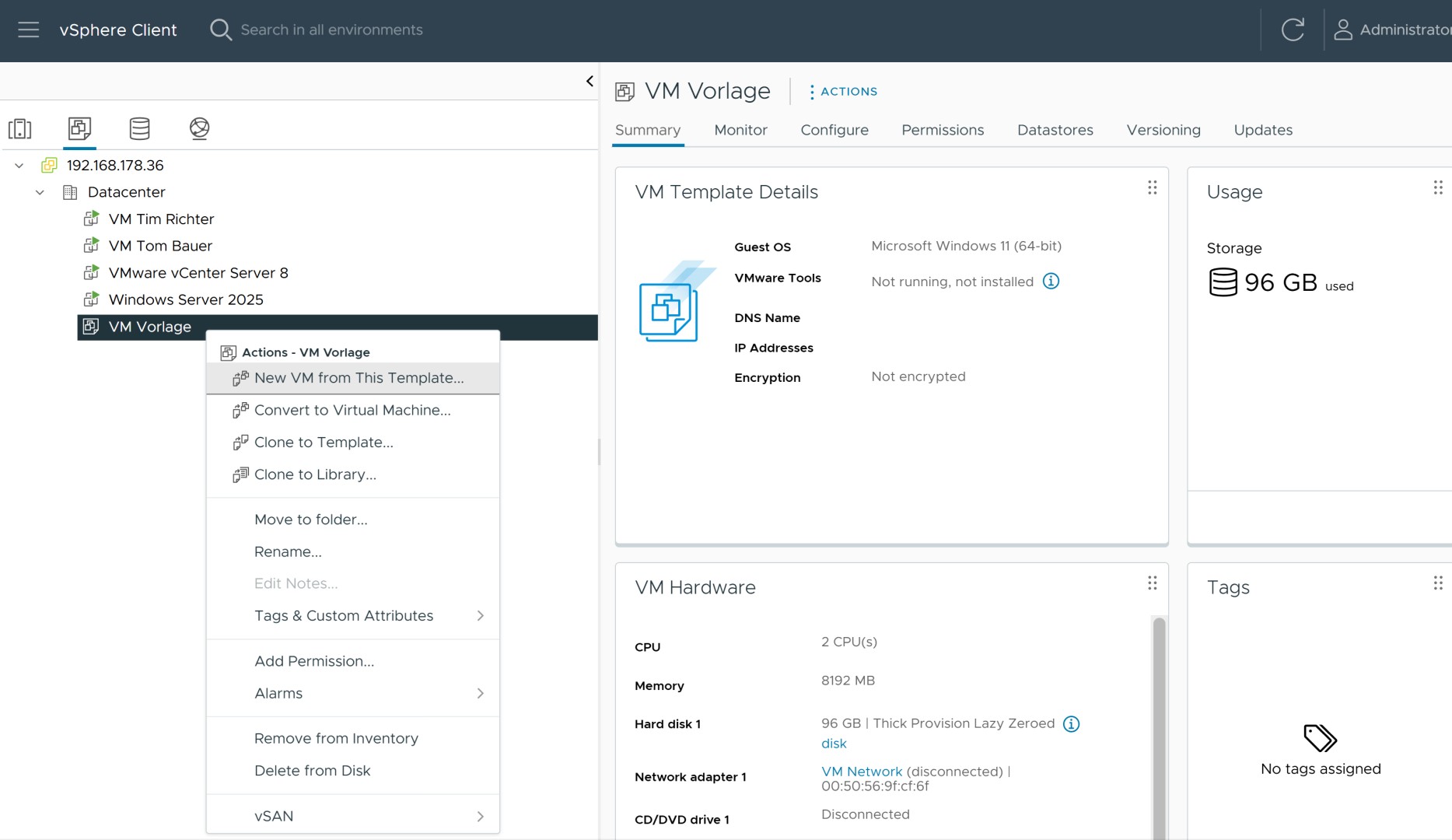 Eine neue VM aus Vorlage erstellen (vSphere)